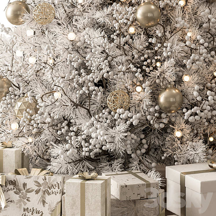 Christmas Decoration 26 – Christmas Gold and White Tree with Gift 3DS Max Model - thumbnail 2