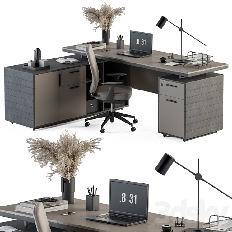 Boss Desk Cream and Black – Office Furniture 255 3DS Max - thumbnail 1