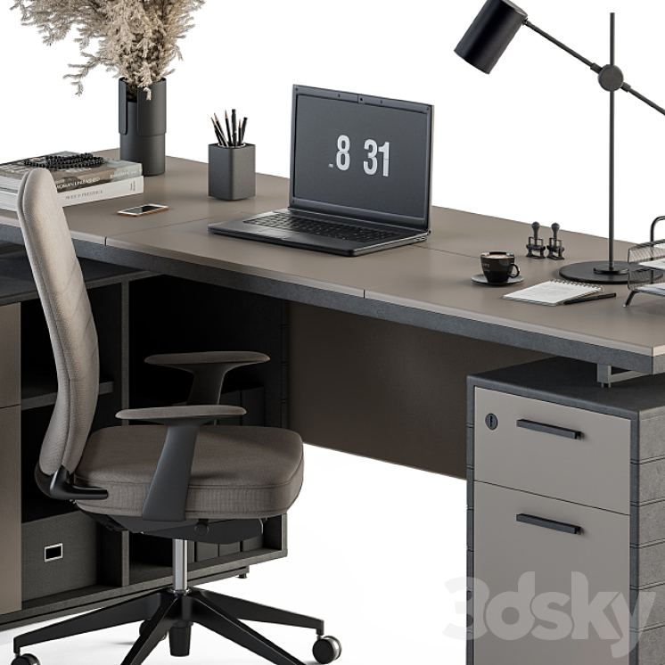 Boss Desk Cream and Black – Office Furniture 255 3DS Max - thumbnail 2