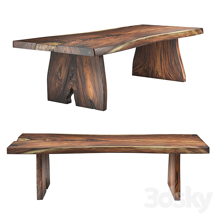 Arka Living – Houston Live Edge Solid Wood Table 3DS Max Model - thumbnail 1