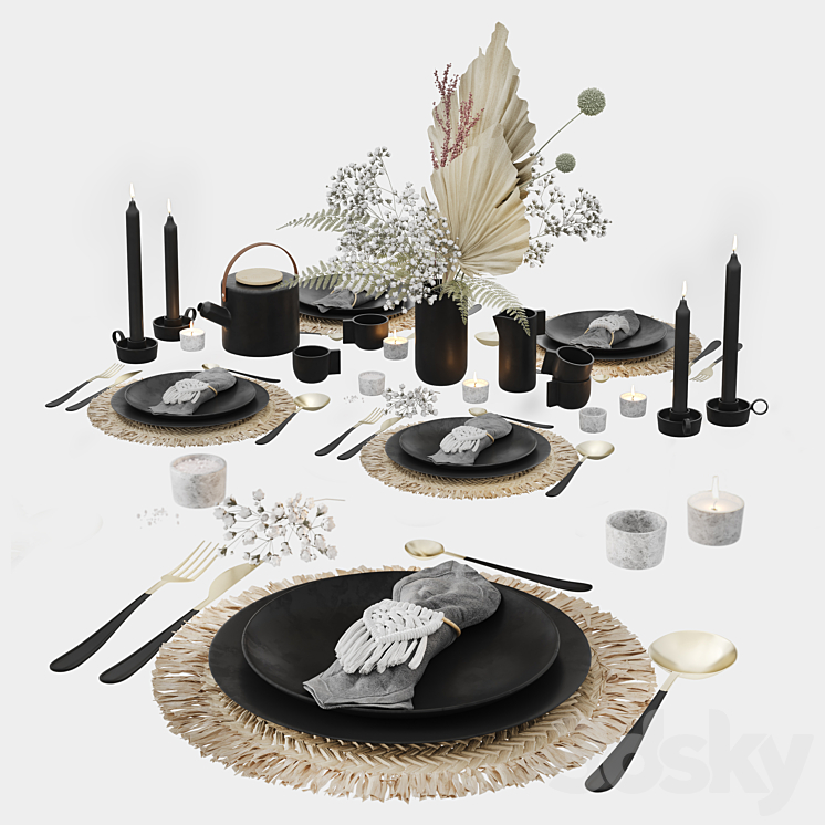 Table Set With Macrame and Dry Flowers Free Download