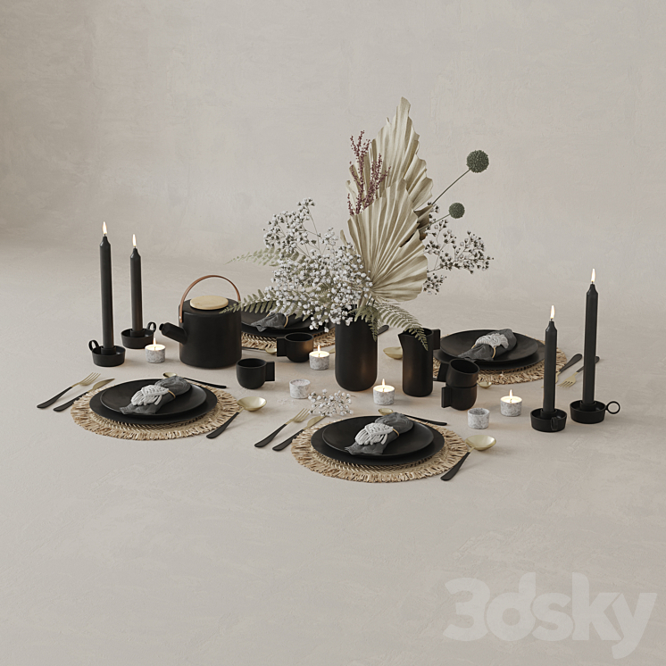 Table Set With Macrame and Dry Flowers 3D Model Free