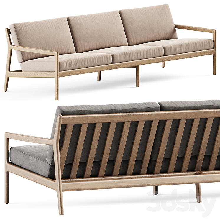Teak Jack outdoor sofa 3 seater by Ethnicraft \/ Three-seater sofa 3DS Max Model - thumbnail 1
