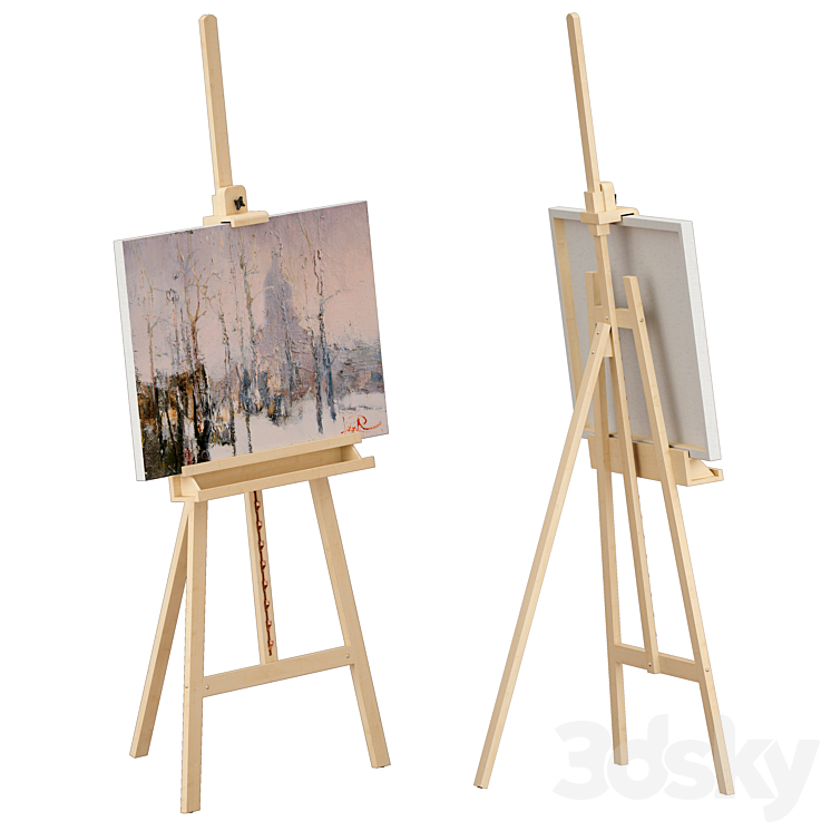 Wooden easel and painting 3DS Max Model - thumbnail 1