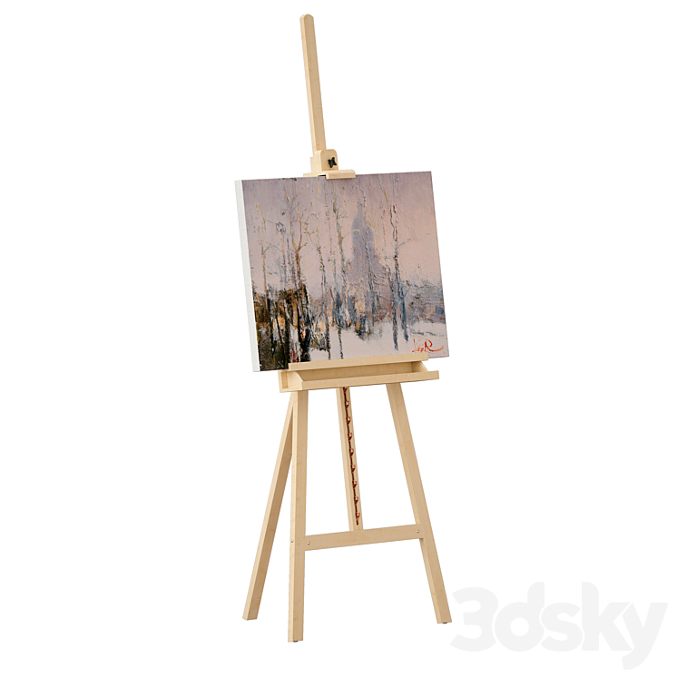 Wooden easel and painting 3DS Max Model - thumbnail 2