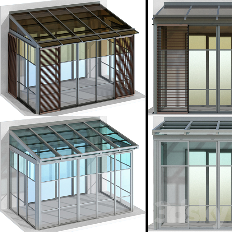 Metal glazed veranda terrace 3D Model