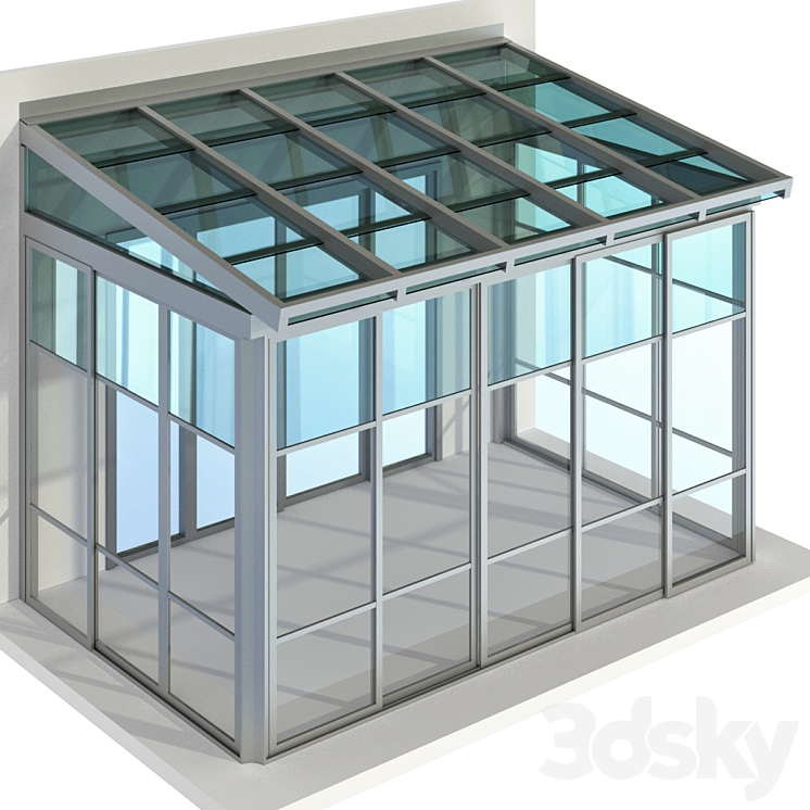 Metal glazed veranda terrace 3DS Max - thumbnail 2