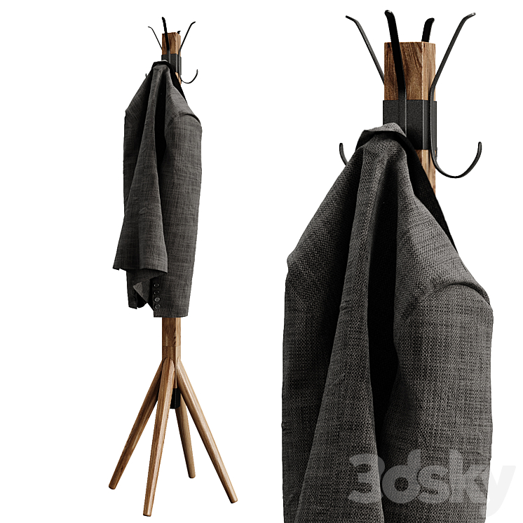 Wooden floor hanger jacket clothes hallway 3D Model