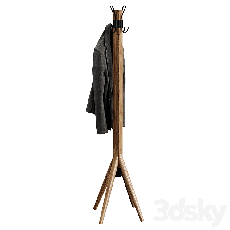 Wooden floor hanger jacket clothes hallway 3DS Max - thumbnail 2