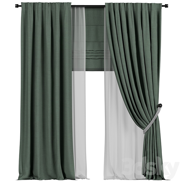 Tulle and roman curtains in the back 3DS Max - thumbnail 1
