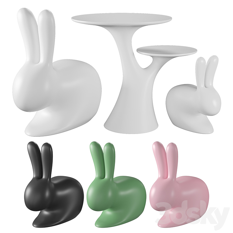 Qeeboo Rabbit Chair and Rabbit Tree 3DS Max Model - thumbnail 1
