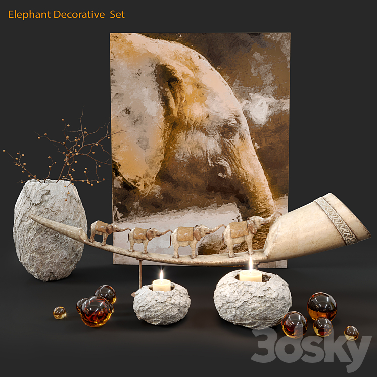 Elephant decorative set 3DS Max - thumbnail 1