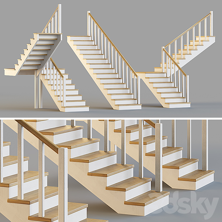 Wooden stairs for a private house 1 3D Model