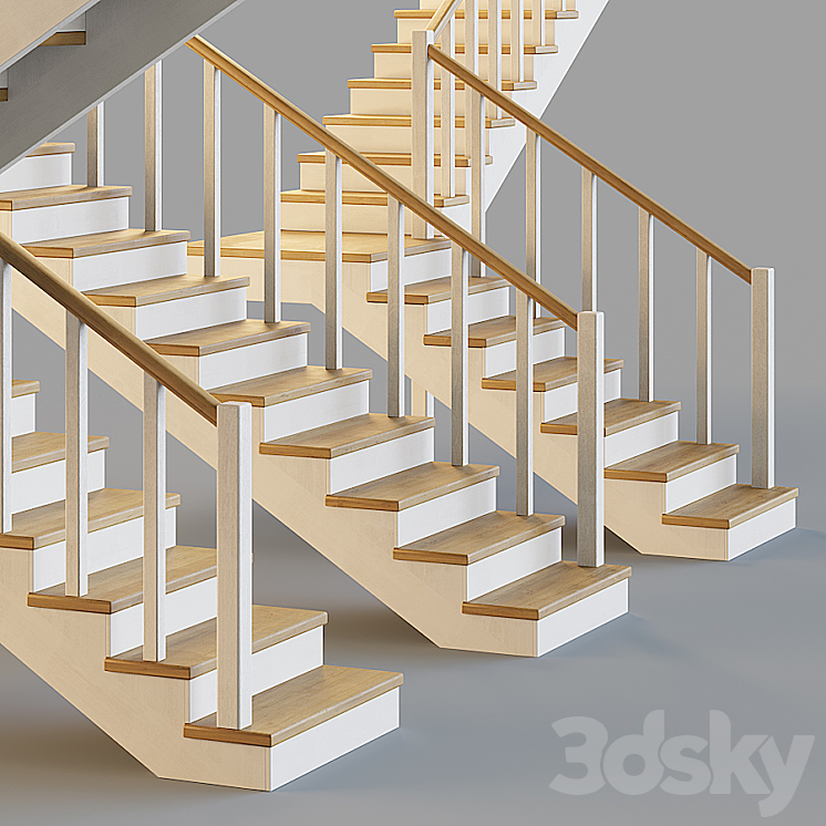Wooden stairs for a private house 1 3DS Max Model - thumbnail 2