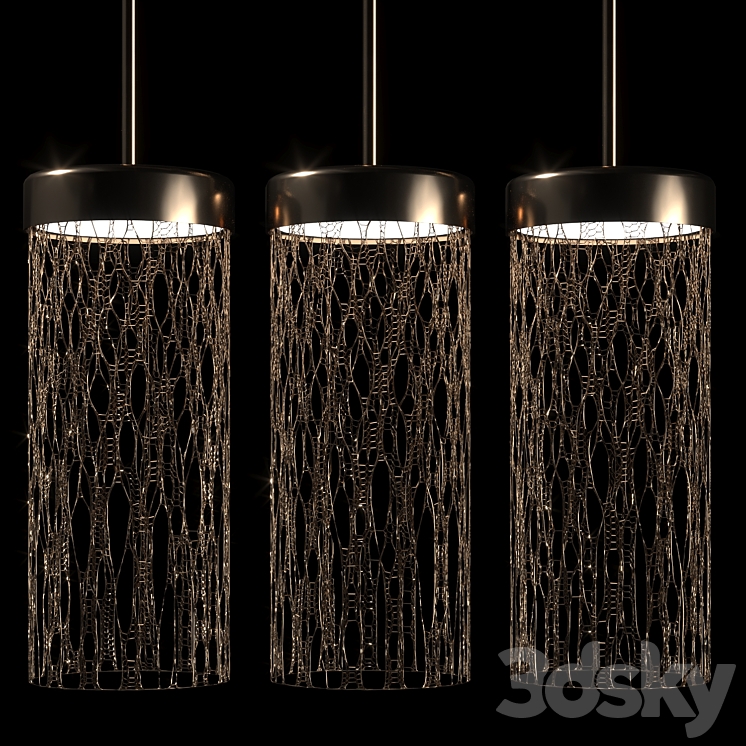 Pendant lamp made of metal from three shades 3DS Max Model - thumbnail 2