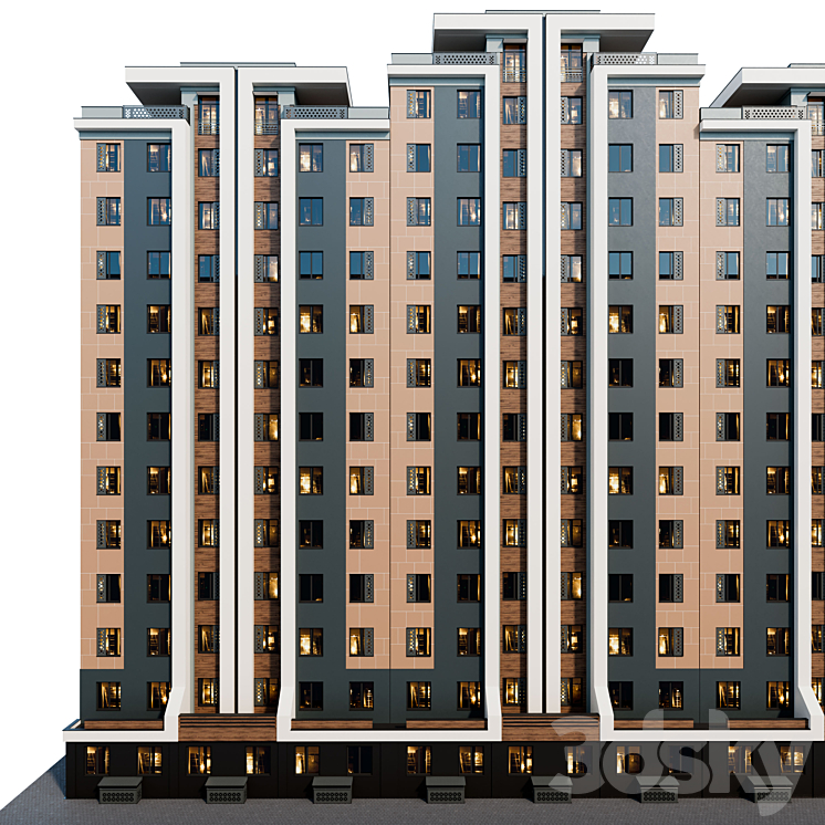 Residential building 12 floors 3DS Max - thumbnail 2