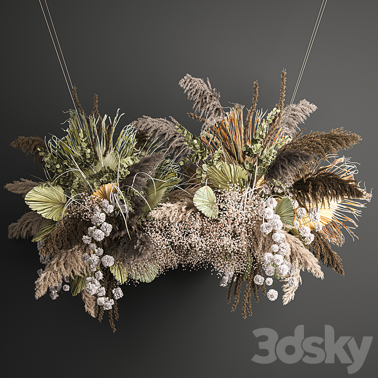 Hanging bouquet and installation under the ceiling decor above the table made of dried flowers palm leaf and pampas grass. 232. 3DS Max - thumbnail 1