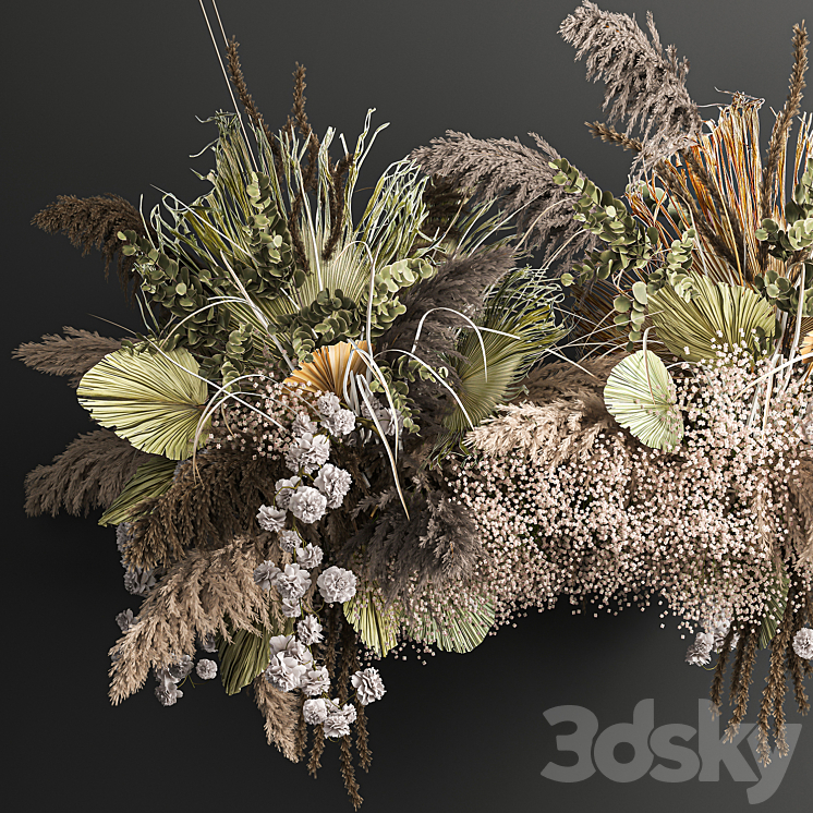 Hanging bouquet and installation under the ceiling decor above the table made of dried flowers palm leaf and pampas grass. 232. 3DS Max - thumbnail 2