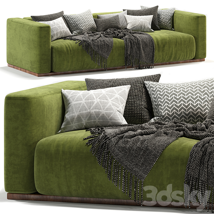 Lario Flexform double sofa-green 3DS Max - thumbnail 1