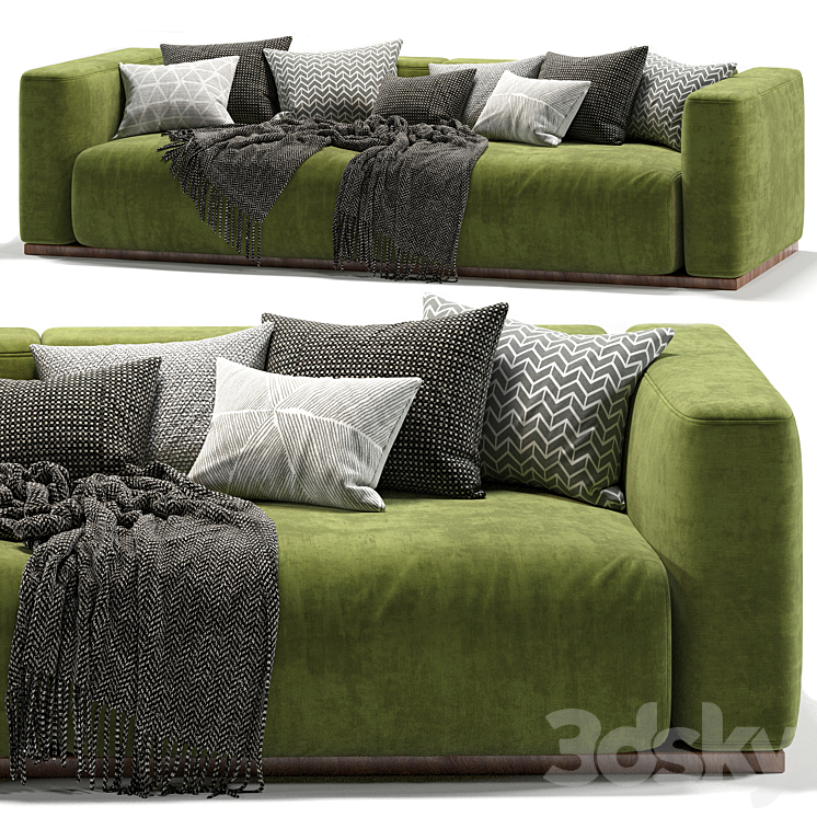 Lario Flexform double sofa-green 3DS Max - thumbnail 2