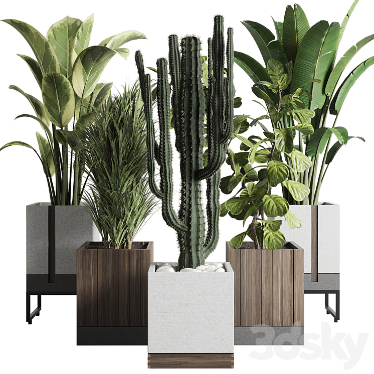 Plant box_Indoor outdoor plant 163 wooden and concrete dirt vase box pot palm cactus Collection 3DS Max Model - thumbnail 1