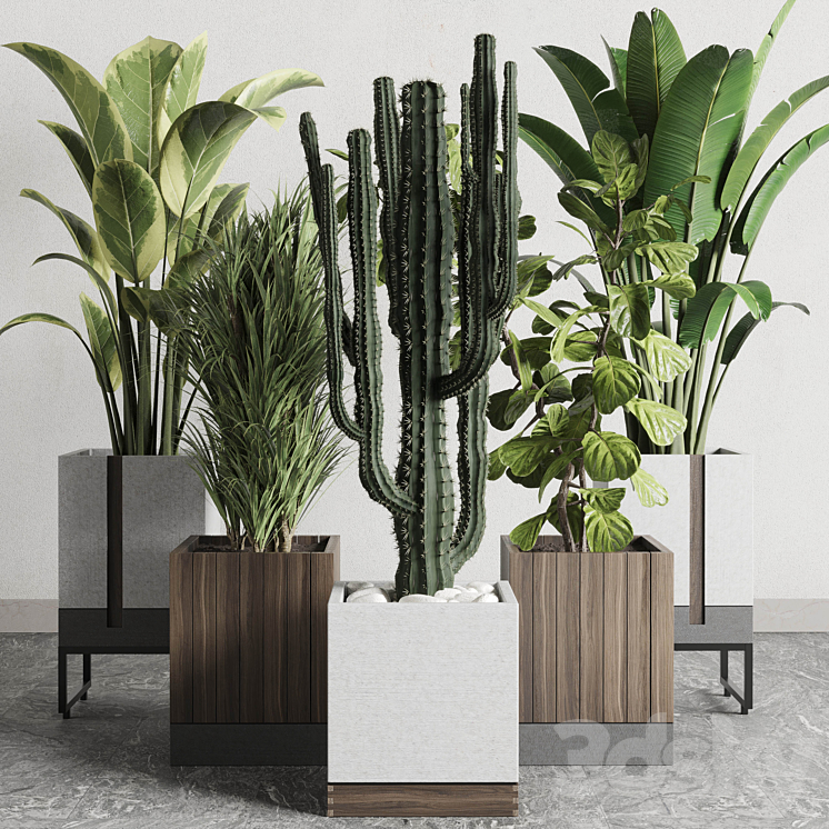 Plant box_Indoor outdoor plant 163 wooden and concrete dirt vase box pot palm cactus Collection 3DS Max Model - thumbnail 2