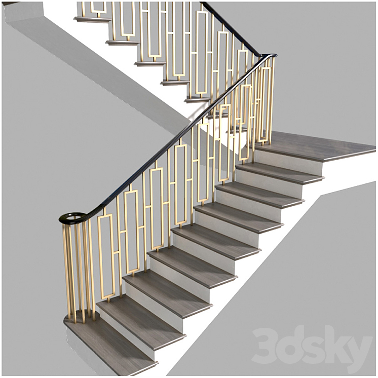 Modern staircase in Art Deco style. 3D Model Free