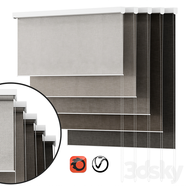 Roller blinds set 01 vray | corona 3DS Max Model - thumbnail 1