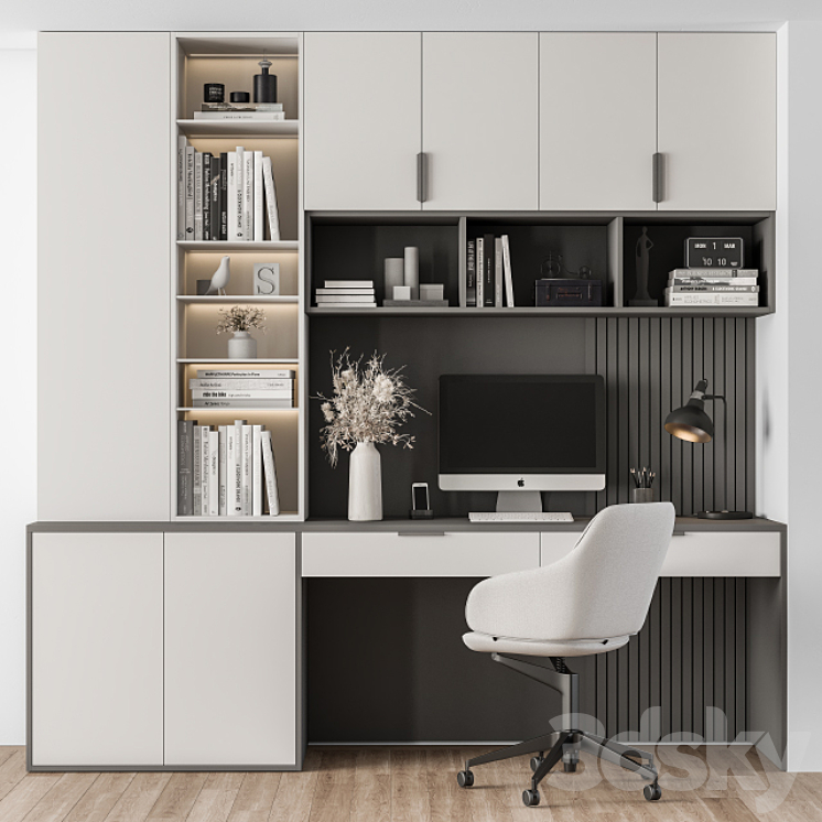 Home Office White Table – Office Furniture 260 3DS Max Model - thumbnail 1