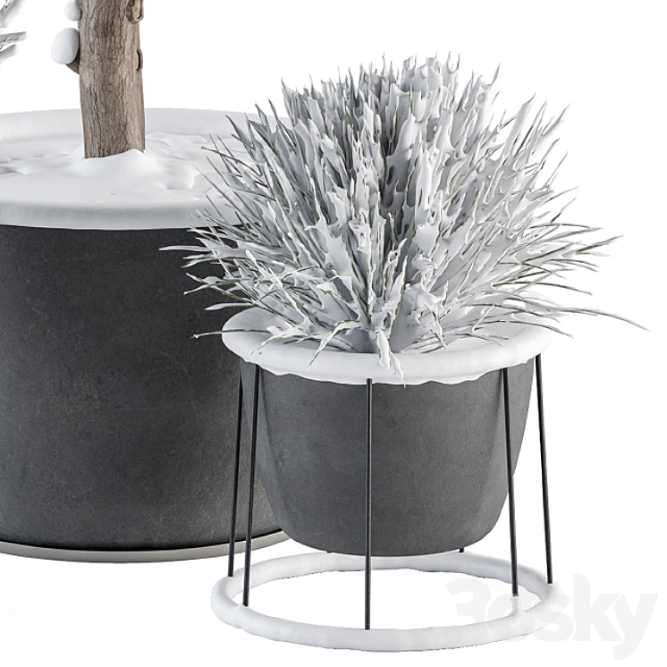 Outdoor Plants in Pot Snowy – Set 346 3DS Max - thumbnail 2