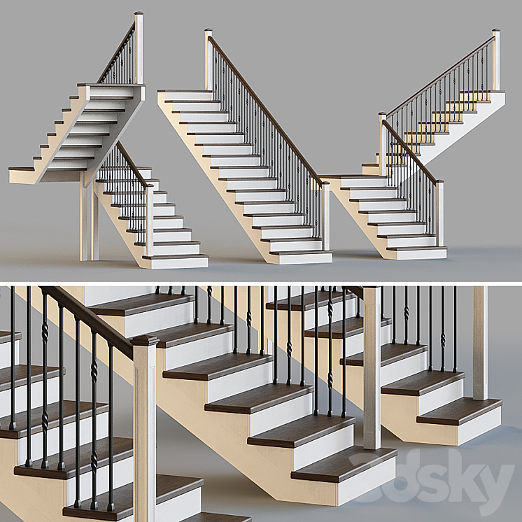 Wooden stairs for a private house 3 3D Model