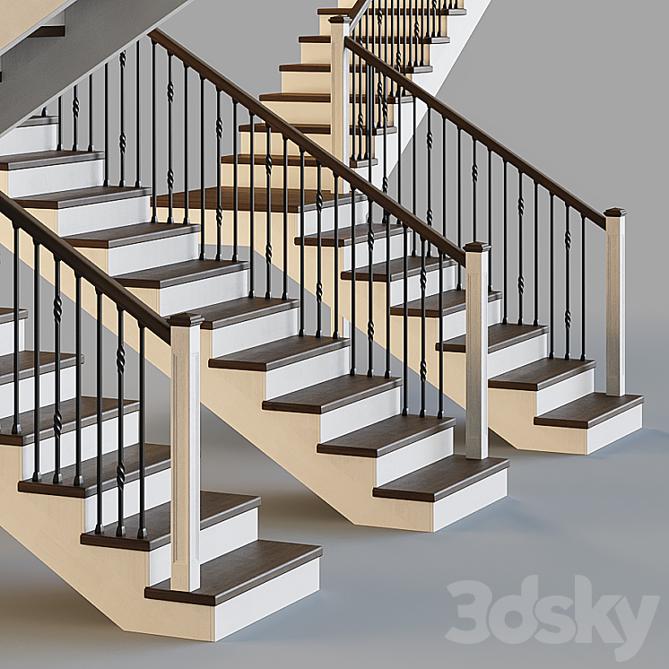 Wooden stairs for a private house 3 3DS Max - thumbnail 2