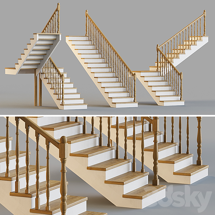 Wooden stairs for a private house 4 3DS Max Model - thumbnail 1