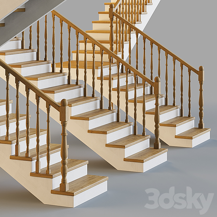 Wooden stairs for a private house 4 3DS Max Model - thumbnail 2