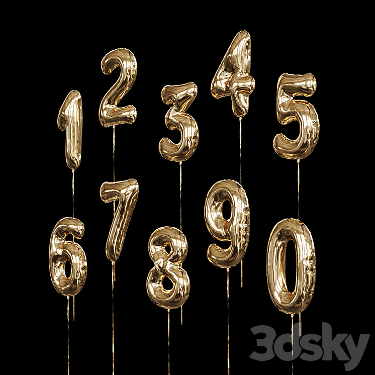 Inflatable foil balloons. Numbers. 3DS Max - thumbnail 2