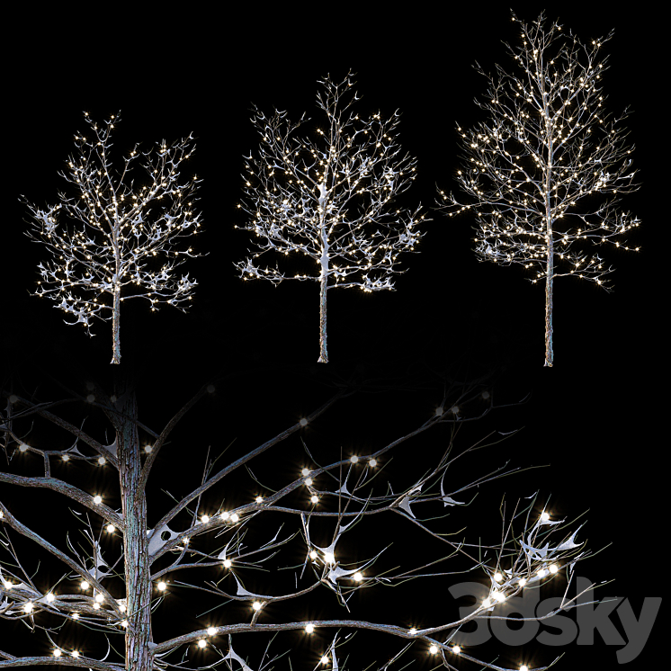 Trees in the snow with a luminous garland 3DS Max Model - thumbnail 1