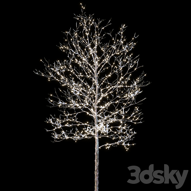 Trees in the snow with a luminous garland 3DS Max Model - thumbnail 2