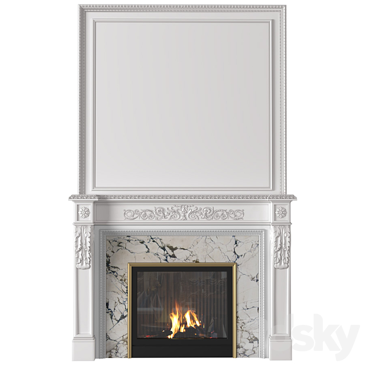 White Fireplace in a classic style. Fireplace in classic style 3D Model