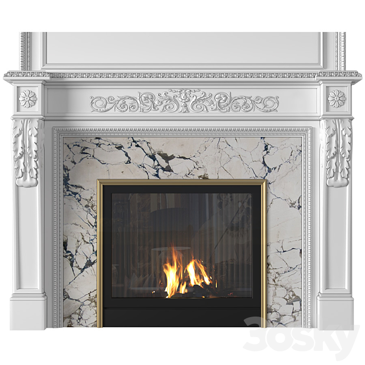 White Fireplace in a classic style. Fireplace in classic style 3DS Max - thumbnail 2