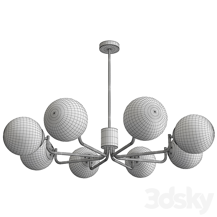 8 head brass and black chandelier with radial design 3D Model Free