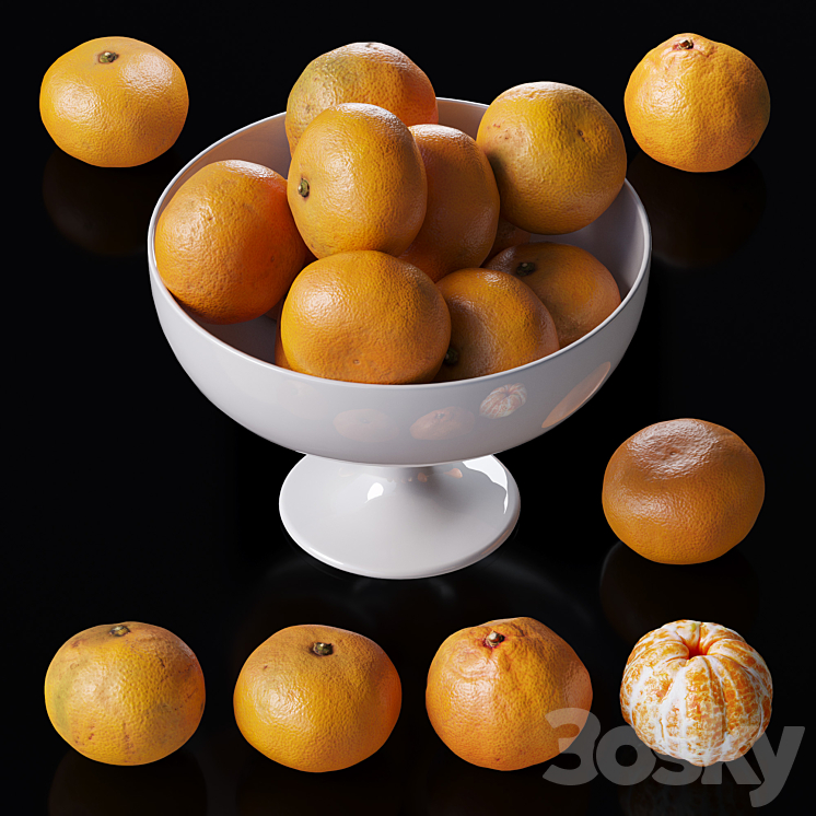 Tangerines in a tall bowl 3D Model