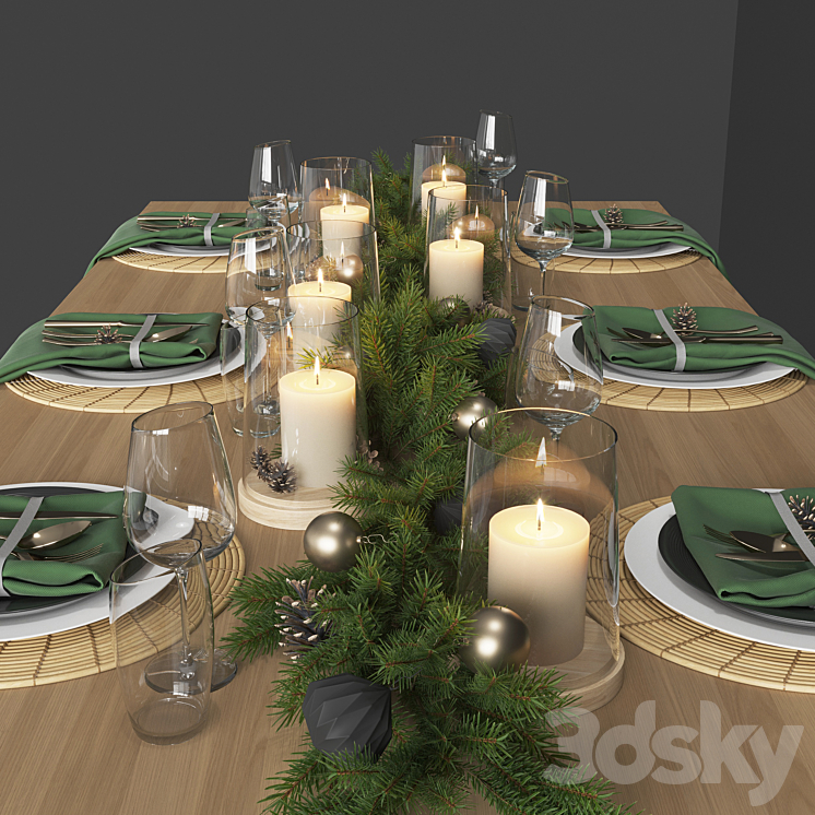 serving table set 003 3D Model