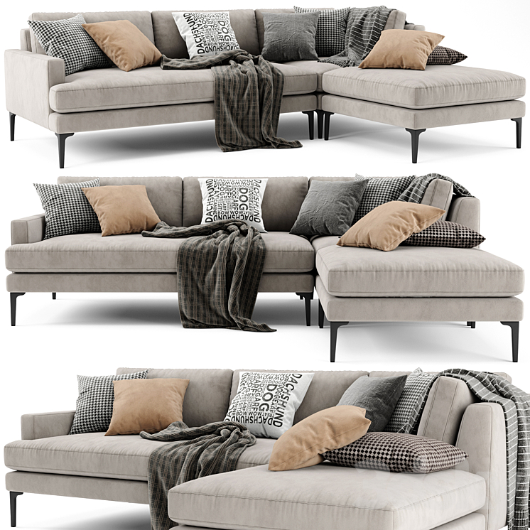 West Elm Andes Sectional Chaise Sofa 3DS Max Model - thumbnail 1
