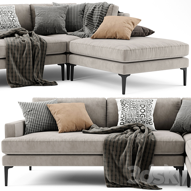 West Elm Andes Sectional Chaise Sofa 3DS Max - thumbnail 2