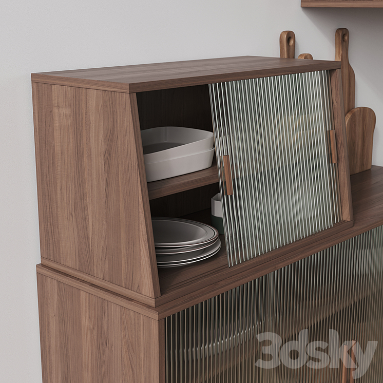 Wooden Glass Cabinets with Kitchen accessories 3DS Max Model - thumbnail 2