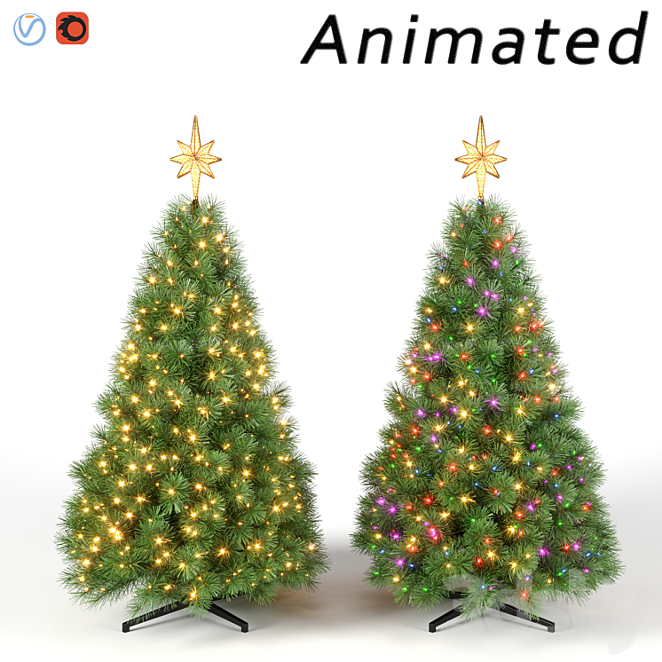 Christmas tree with animated lights Set 2 3DS Max Model - thumbnail 1