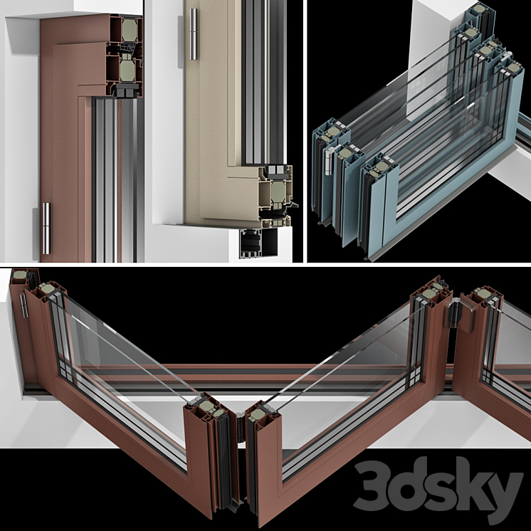 Folding Stained Glass Aluminum Doors 3D Model Free
