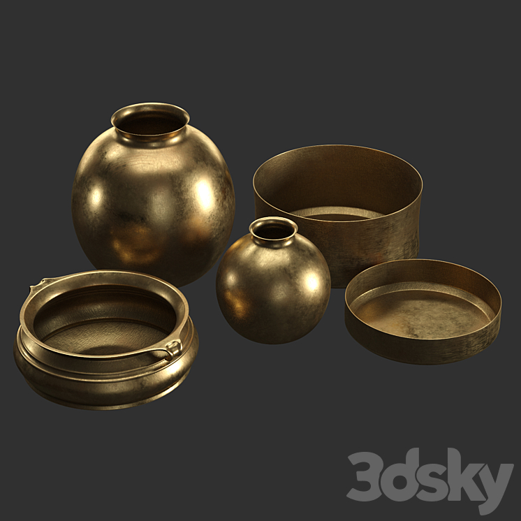 BURNISHED BRASS VASES (RH) 3D Model