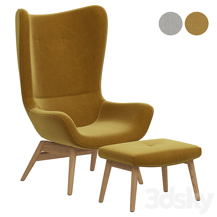 Armchair with curved edges and footrest Crueso La Redoute 3DS Max - thumbnail 1