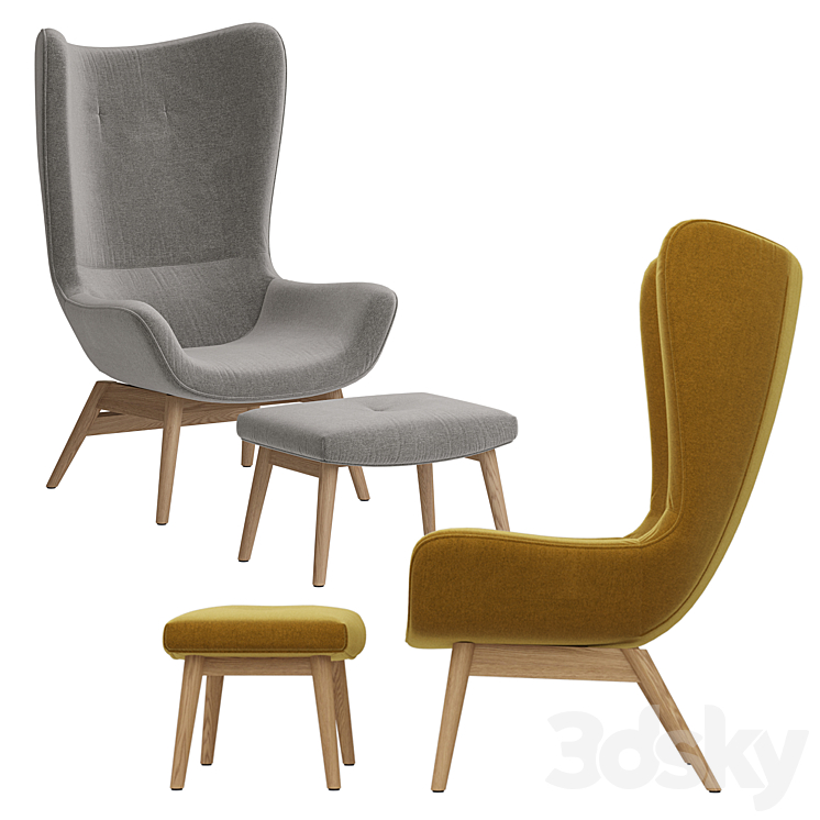 Armchair with curved edges and footrest Crueso La Redoute 3DS Max - thumbnail 2